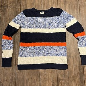 Old Navy S Blue, White, and Orange Striped Sweater